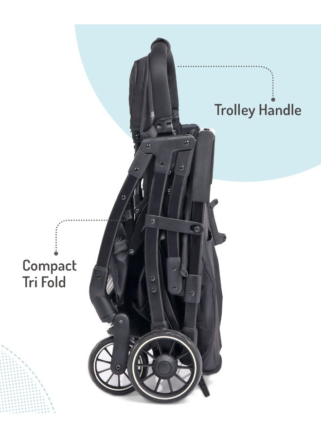 Bonfino عربة أطفال بونفينو أيرو لايت، حزام أمان 5 نقاط، طي بيد واحدة، عجلات دوارة، من 0 إلى 4 سنوات، 100 × 41 × 70 سم - أسود - Image 3