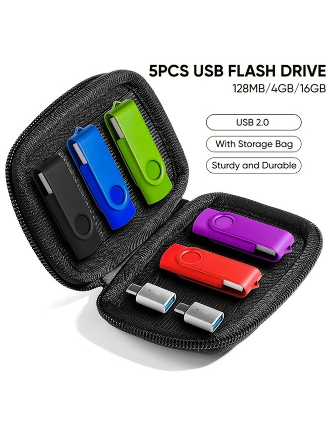 مجموعة ذاكرة USB فلاش مكونة من 5 قطع بسعة 4GB وناقل USB 2.0 مع حقيبة تخزين و2 محول USB-C - Image 1