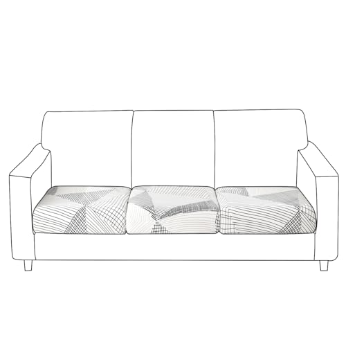 HOKIPO 'Elira Series' 140gsm Elastic Individual Seat Cushion Cover, 3-Piece Sofa Cushion Cover, Snow White Black Geometry (AR-5348-C9*3) - Image 2