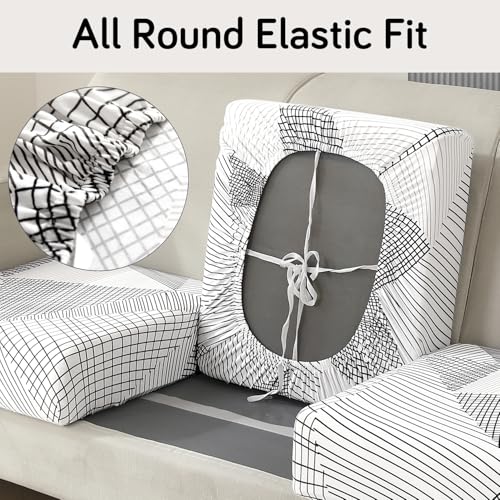 HOKIPO 'Elira Series' 140gsm Elastic Individual Seat Cushion Cover, 3-Piece Sofa Cushion Cover, Snow White Black Geometry (AR-5348-C9*3) - Image 3