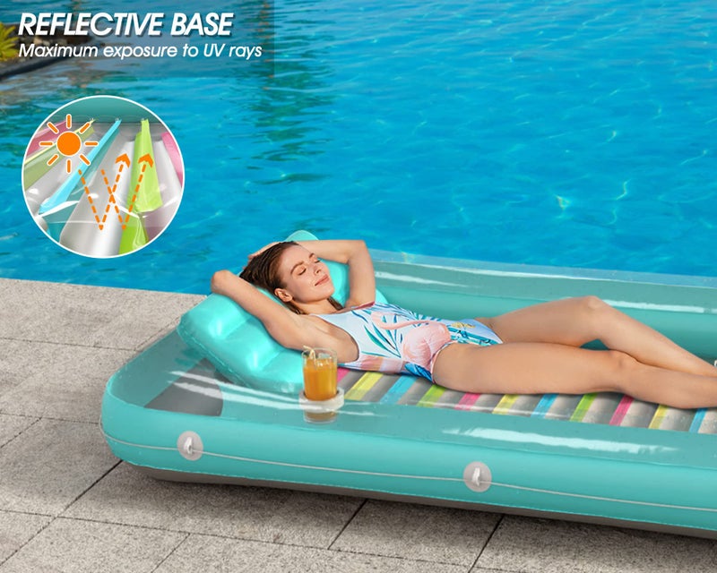 Jasonwell Inflatable Tanning Pool Lounger Float - Jasonwell 4 in 1 Sun Tan Tub Sunbathing Pool Lounge Raft Floatie Toys Water Filled Tanning Bed Mat Pad for Adult Blow Up Kiddie Pool Kids Ball Pit Pool (L) - Image 3