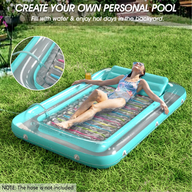 Jasonwell Inflatable Tanning Pool Lounger Float - Jasonwell 4 in 1 Sun Tan Tub Sunbathing Pool Lounge Raft Floatie Toys Water Filled Tanning Bed Mat Pad for Adult Blow Up Kiddie Pool Kids Ball Pit Pool (L) - Image 2