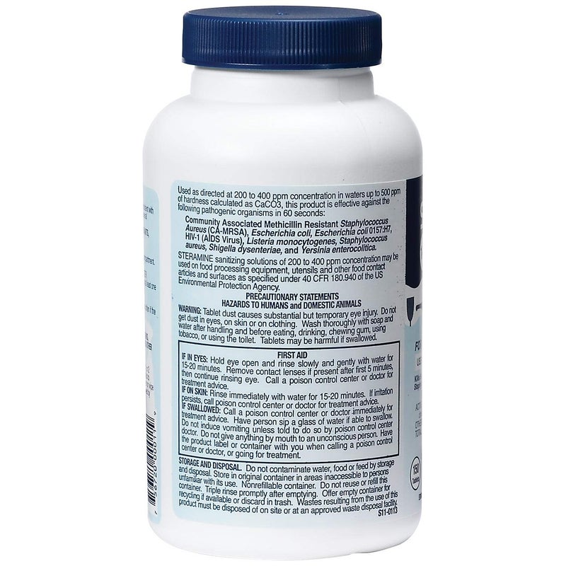 Steramine Sanitizing Tablets, Sanitize Food Contact Surfaces, Model 1-G, 150 Sanitizer Tablets per Bottle, Blue, Pack of 1 Bottle - Image 2