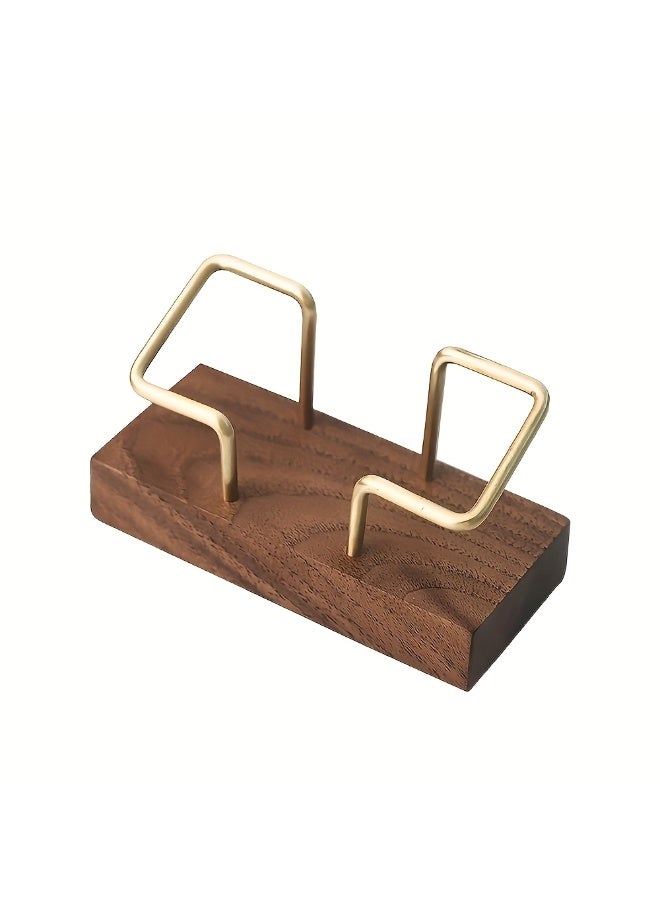 FUKE Wooden Business Card Holder with Metal Frame, 1 Pack Natural Walnut Desk Name Card Display Stand, Rustic Office Desktop Organizer for Name Cards, Photos, Notes - Image 2