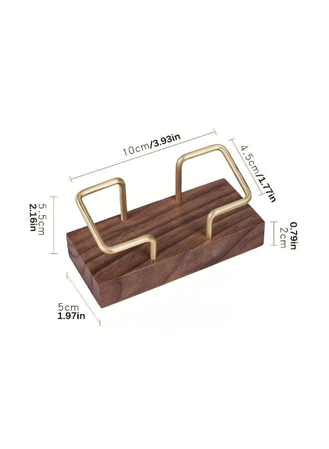 FUKE Wooden Business Card Holder with Metal Frame, 1 Pack Natural Walnut Desk Name Card Display Stand, Rustic Office Desktop Organizer for Name Cards, Photos, Notes - Image 4