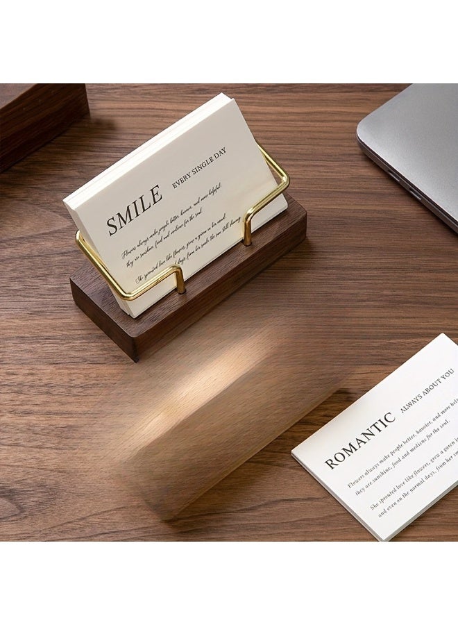 FUKE Wooden Business Card Holder with Metal Frame, 1 Pack Natural Walnut Desk Name Card Display Stand, Rustic Office Desktop Organizer for Name Cards, Photos, Notes - Image 5