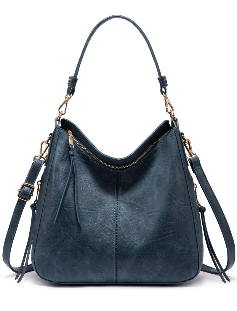 Realer Handbags for Women Hobo Bag Medium Ladies Crossbody Shoulder Bag Faux Leather,Peacock Blue - Image 1