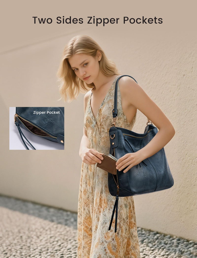 Realer Handbags for Women Hobo Bag Medium Ladies Crossbody Shoulder Bag Faux Leather,Peacock Blue - Image 3