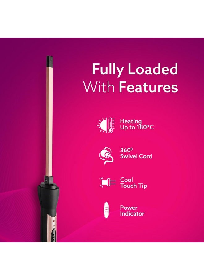 AGARO Hc9007 Hair Curler With 7 Mm Barrel, Rod, Tong, Chopstick Rectangular Hair Curler, Ceramic Coated Plates, Cool Touch Tip, Fast Heating, For Men Women, Maggie Curl, Styling, Rose Gold & Black  - Image 4