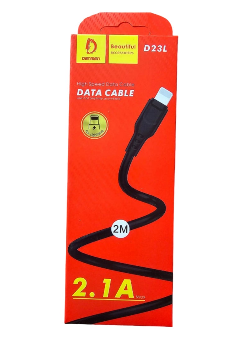 Denmen Fast charging data cable USB to lighting compatible with iPhone and iPad devices in Black colour 2 M - Image 2