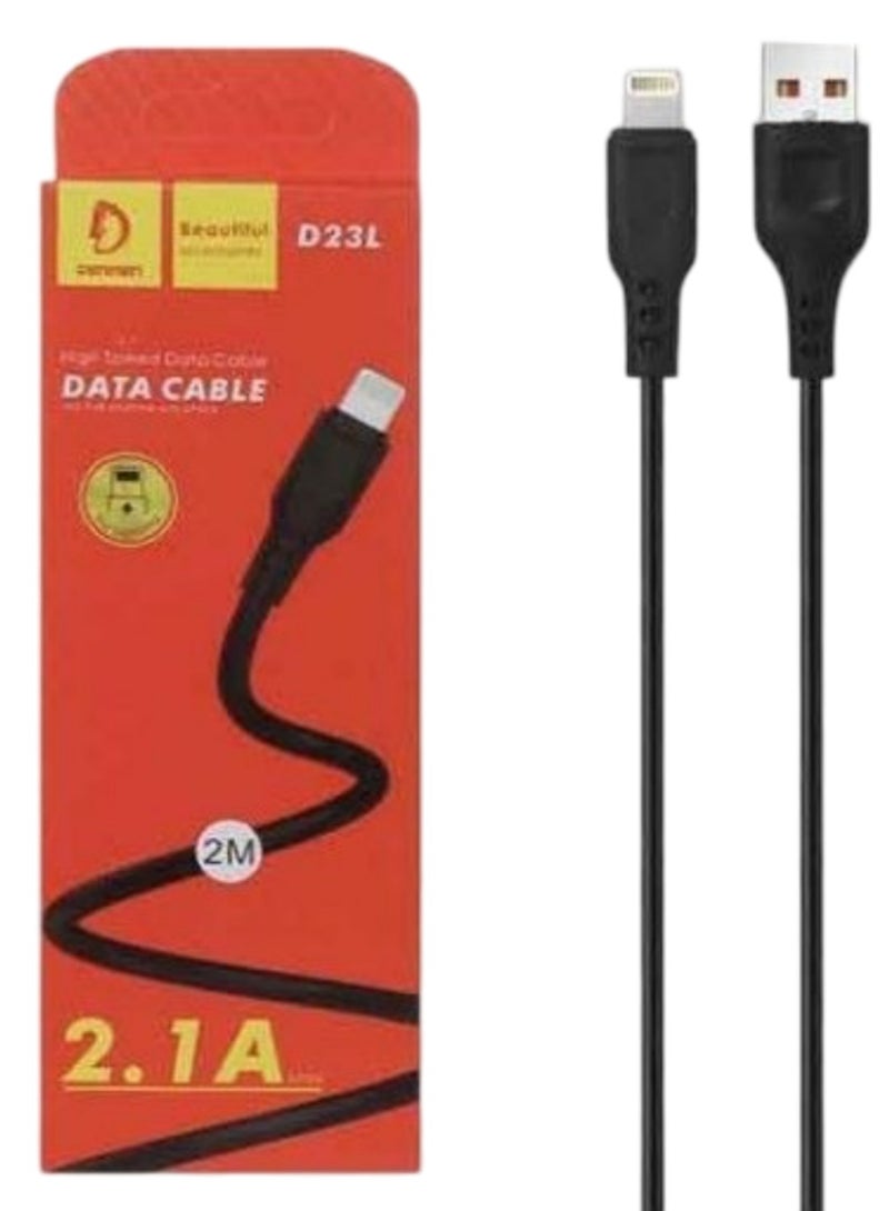 Denmen Fast charging data cable USB to lighting compatible with iPhone and iPad devices in Black colour 2 M - Image 3