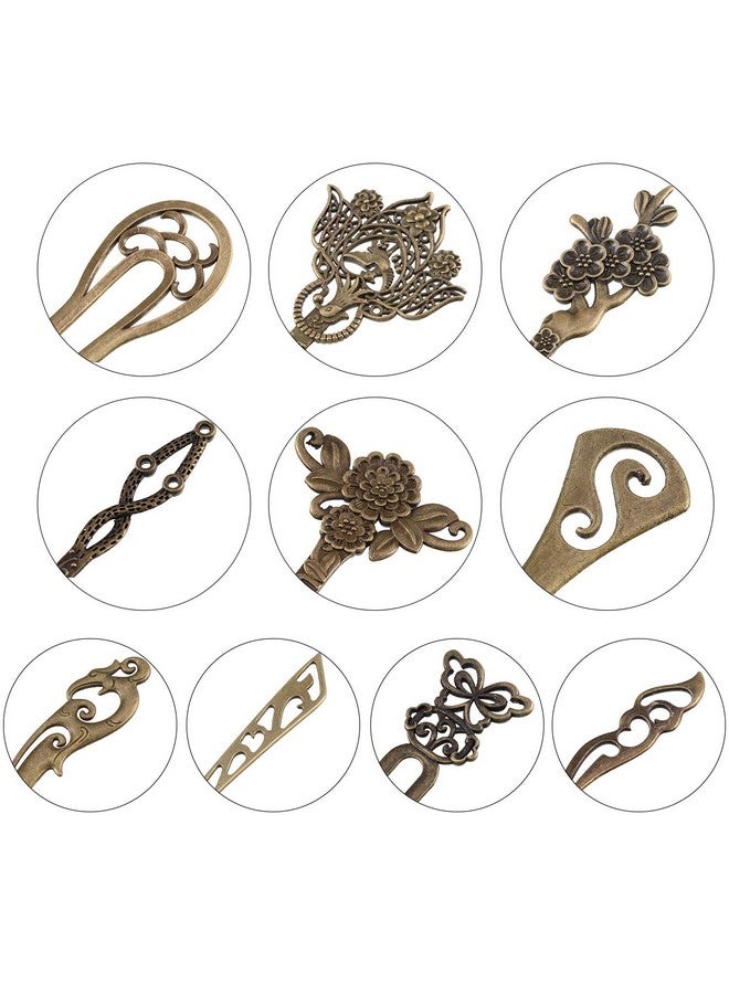 Geyoga 20 Pieces Hair Sticks Vintage Bronze Hair Chopsticks Chinese Hair Pins Antique Decorative Hair Forks for Women Hair Accessory, 10 Styles (Exquisite Style Set) - Image 2