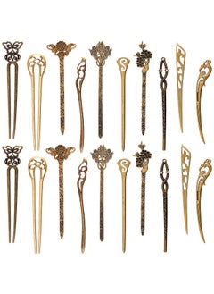 Geyoga 20 Pieces Hair Sticks Vintage Bronze Hair Chopsticks Chinese Hair Pins Antique Decorative Hair Forks for Women Hair Accessory, 10 Styles (Exquisite Style Set)  - Image 1