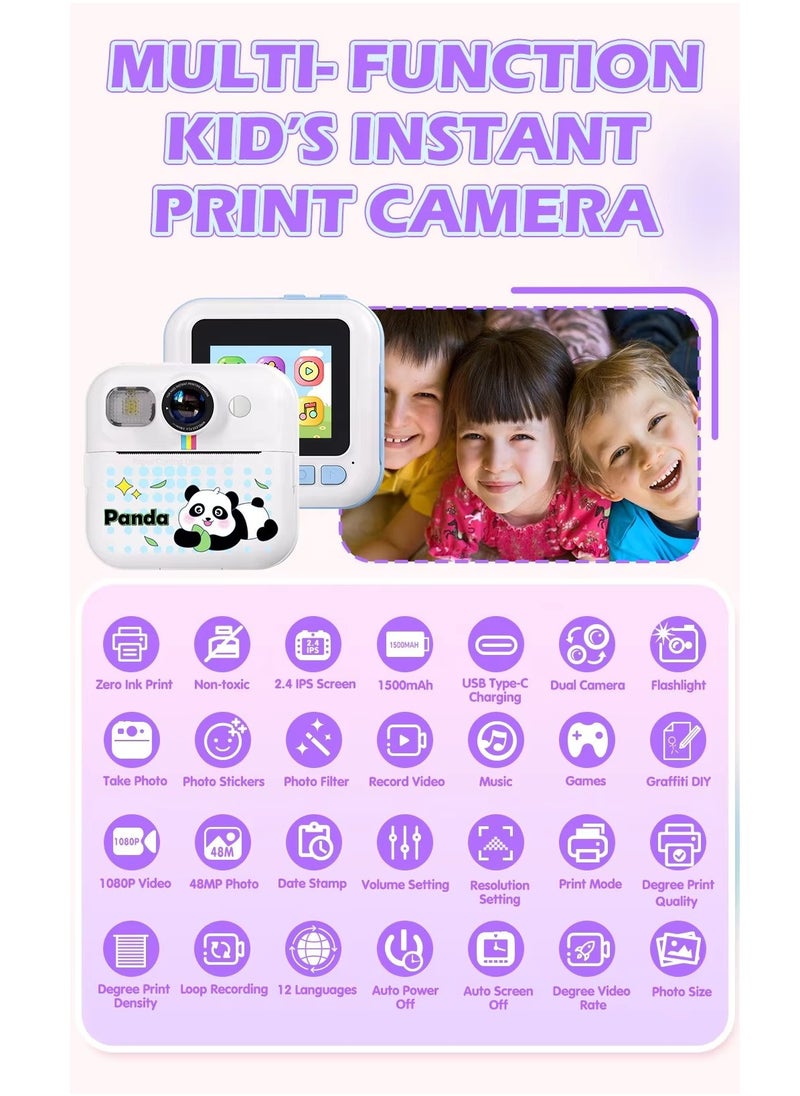 MOCOM - CP02 Kids Instant Print Camera with 2.4" Screen, 1500mAh Battery, Expandable Storage up to 32GB, Thermal Printing, Digital Camera for Kids Ages 3-14, Birthday Gifts for Girls and Boys, HD Photography & Video Recorder, Toddler Camera Toy - Image 1