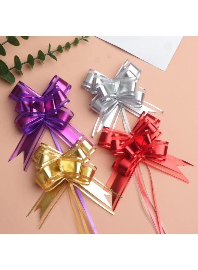 40pcs Pull Bow Flower Ribbon – 30mm Wide Gift Wrapping Ribbons in 4 Colors (Gold, Purple, Silver, Red) for Wedding, Birthday, Christmas & Party Decorations - Image 1