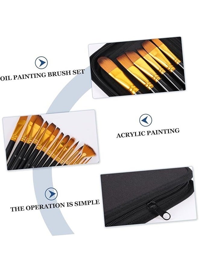 Generic 15-Piece Artist Paint Brush Set with Zipper Carry Case Set Multicolour，Craft Art Brush Set 15-Piece Oil Painting Brushes Soft Hair for Nail Art Black  - Image 4