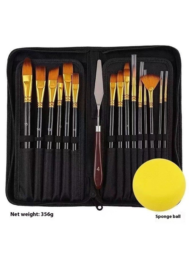 Generic 15-Piece Artist Paint Brush Set with Zipper Carry Case Set Multicolour，Craft Art Brush Set 15-Piece Oil Painting Brushes Soft Hair for Nail Art Black  - Image 1