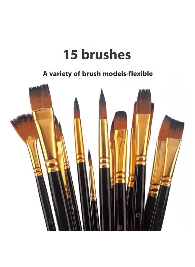 Generic 15-Piece Artist Paint Brush Set with Zipper Carry Case Set Multicolour，Craft Art Brush Set 15-Piece Oil Painting Brushes Soft Hair for Nail Art Black  - Image 2