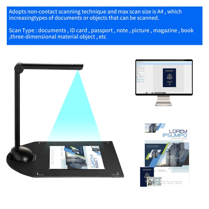 Document Camera: 8MP HD, A3 Scanning Size, 3-Level LED Fill Light - Book Scanner with OCR & DV Recording for Classroom, Office, Library - Image 4