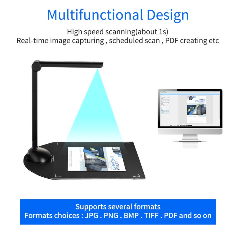 Document Camera: 8MP HD, A3 Scanning Size, 3-Level LED Fill Light - Book Scanner with OCR & DV Recording for Classroom, Office, Library - Image 3