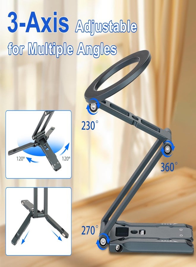 Leftfoto Metal Strong Magnetic Phone Stand 3-Axis Adjustable Foldable Cell Phone Mini Tripod Desk Holder Compatible with iPhone17/Promax16/15 Pro Max/14 Pro/13/12/MagSafe Cases or Android Phones - Image 4