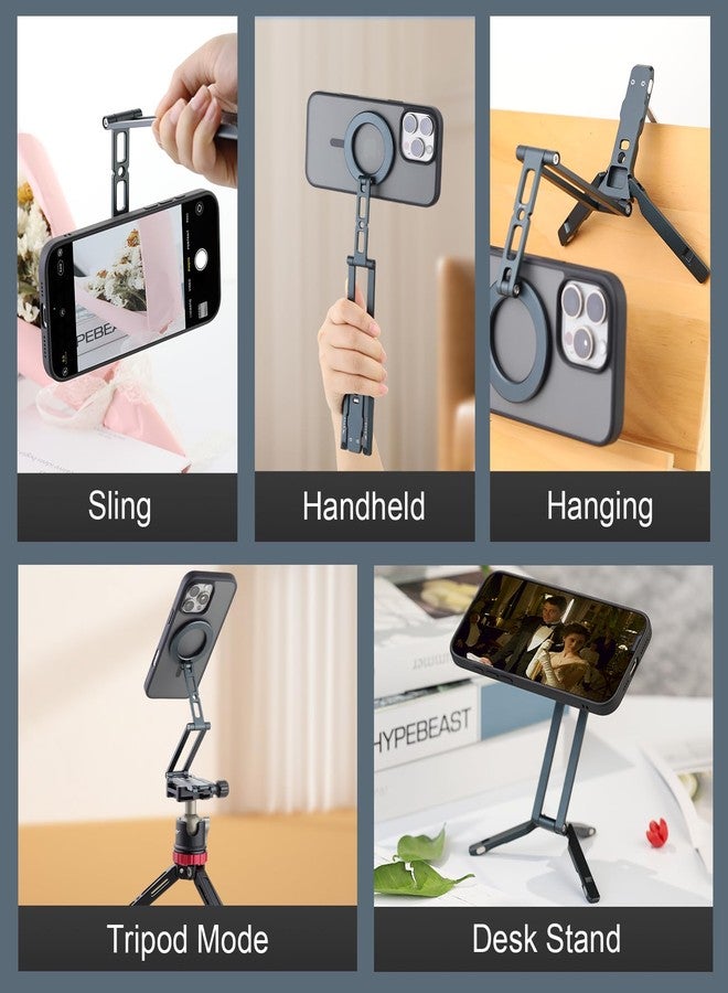 Leftfoto Metal Strong Magnetic Phone Stand 3-Axis Adjustable Foldable Cell Phone Mini Tripod Desk Holder Compatible with iPhone17/Promax16/15 Pro Max/14 Pro/13/12/MagSafe Cases or Android Phones - Image 2
