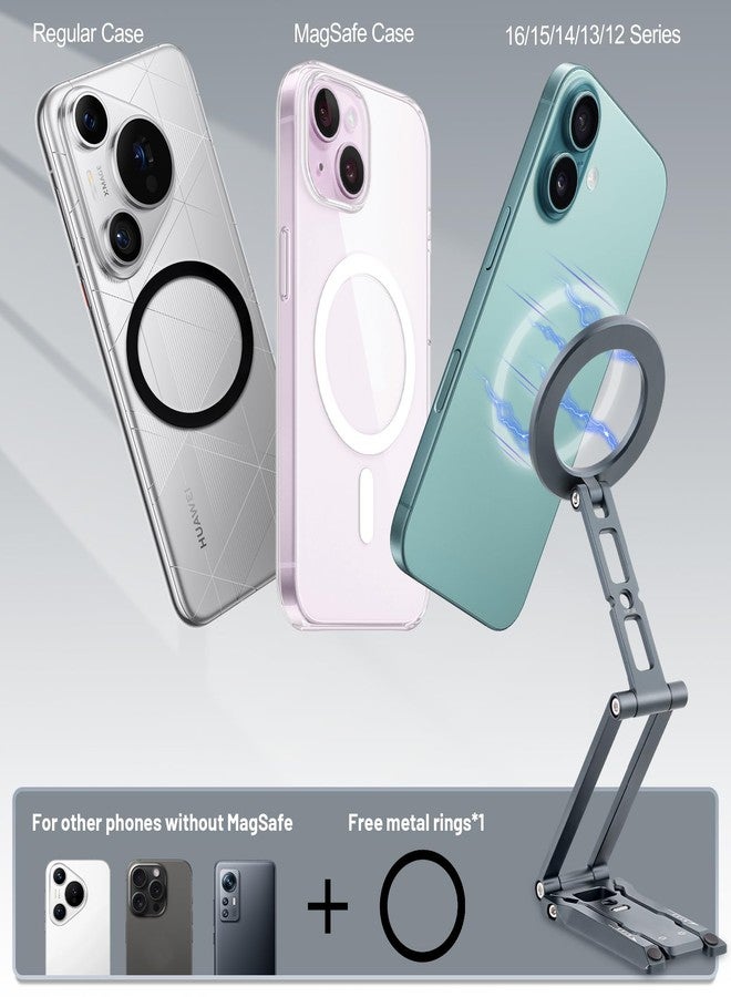 Leftfoto Metal Strong Magnetic Phone Stand 3-Axis Adjustable Foldable Cell Phone Mini Tripod Desk Holder Compatible with iPhone17/Promax16/15 Pro Max/14 Pro/13/12/MagSafe Cases or Android Phones - Image 5