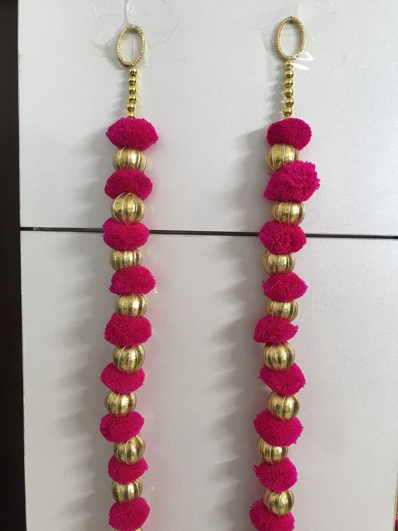 Magpie Document Bag Magpie Handmade Wall Door 3.5 ft.Strings Dark Pink Hanging Pompom Chakri Garland Bandhwar with GoldenBells-DecorationItem for HomeDecor Diwali Festival,Navratri,WeddingOne Pair (3.5 FT 2 Strings) - Image 4