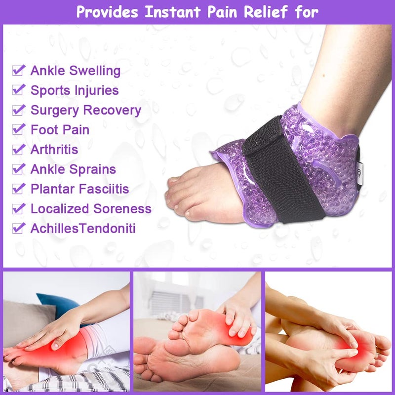 Conbella Ankle Foot Ice Pack Wrap for Injuries Reusable, Gel Bead ice Pack, Instant Pain Relief for Achilles Tendonitis, Plantar Fasciitis, Foot Heel - Soft Polyster Lining - Image 5