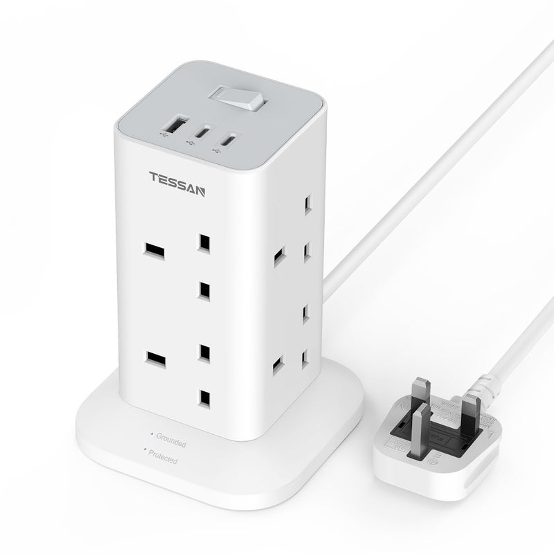 TESSAN Tower Extension Lead with 2 USB C Slots - Image 1