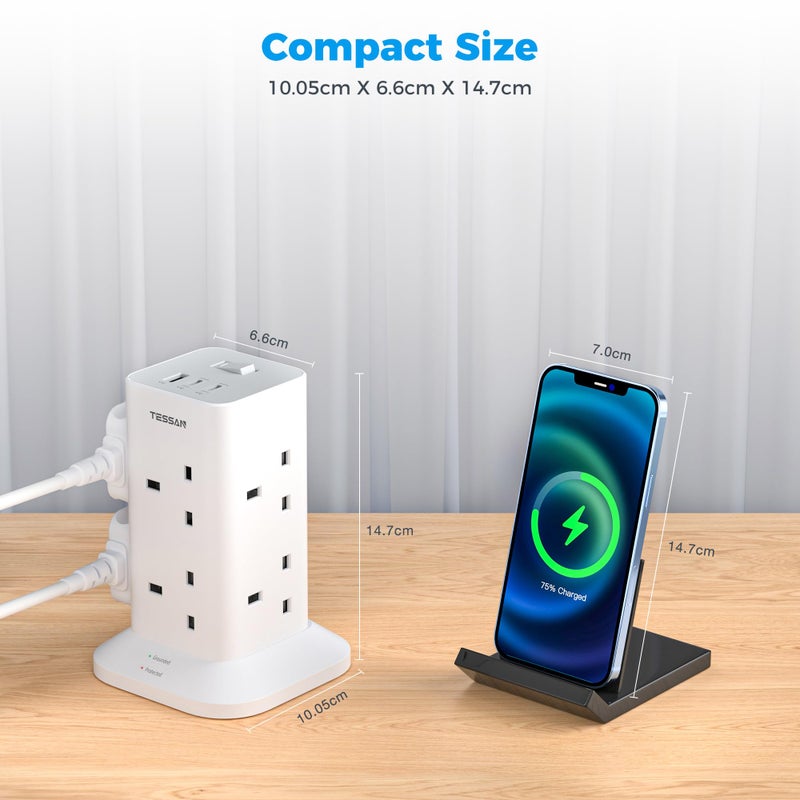 TESSAN Tower Extension Lead with 2 USB C Slots - Image 5