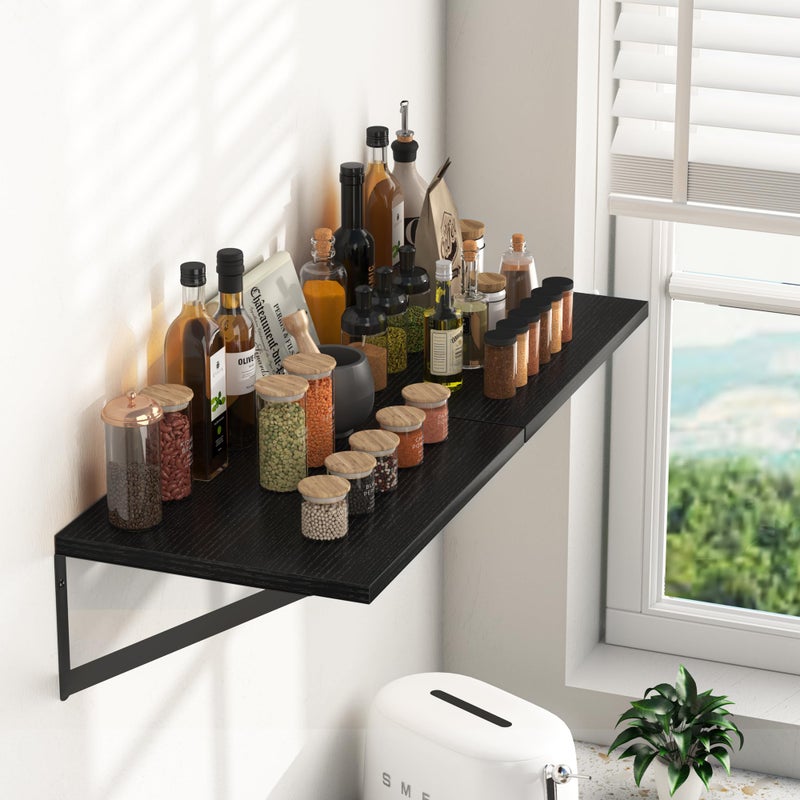 Heimlove Black Deep Floating Shelves for Wall, 16W x 12D Wood Wall Shelves Set of 2, Wide Floating Bookshelf for Living Room, Kitchen, Office, Bedroom and Decor Storage, with Metal Bracket - Black - Image 4