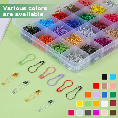 Mayboos 1200 Pcs 22 Colors Metal Safety Pins,Bulb Gourd Pins Pear Shaped Pins for Knitting Stitch Markers, Sewing Clothing DIY Craft Making with Storage Box - Image 3