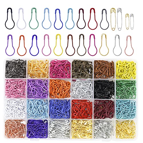 Mayboos 1200 Pcs 22 Colors Metal Safety Pins,Bulb Gourd Pins Pear Shaped Pins for Knitting Stitch Markers, Sewing Clothing DIY Craft Making with Storage Box - Image 1
