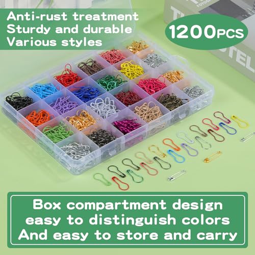 Mayboos 1200 Pcs 22 Colors Metal Safety Pins,Bulb Gourd Pins Pear Shaped Pins for Knitting Stitch Markers, Sewing Clothing DIY Craft Making with Storage Box - Image 4