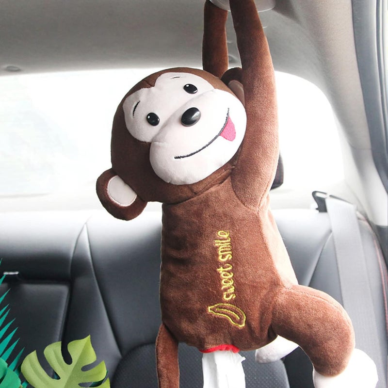 FQQWEE Cartoon Monkey Tissue Holder - Plush Car & Home Tissue Box Case - Napkin Box Dispenser - Image 2