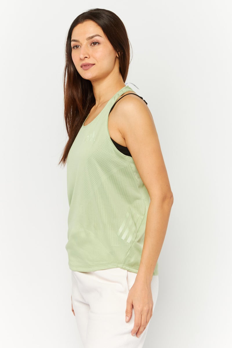 Adidas Women Sportswear Fit Sleeveless Running Tank Top, Green - Image 3