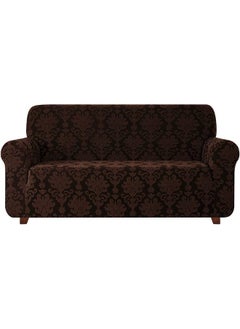 House of Quirk Stretch Sofa Slipcover Easy Fitted with Durable Washable Jacquard Damask Universal Triple Seater High Elastic Furniture Protector (Brown, 185-230cm)