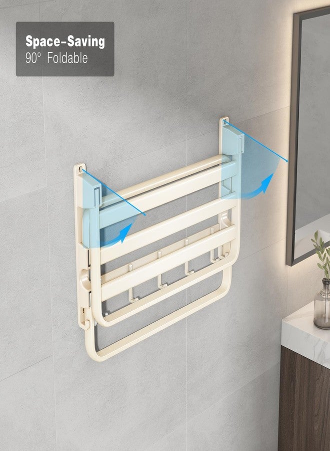 VOLDRA Towel Racks for Bathroom, 24-Inch Towel Shelf with 2 Towel Bar Foldable Towel Holder with 7 Hooks Towel Storage Organizer for Bathroom & Lavatory Wall Mounted(Milky White) - Image 4