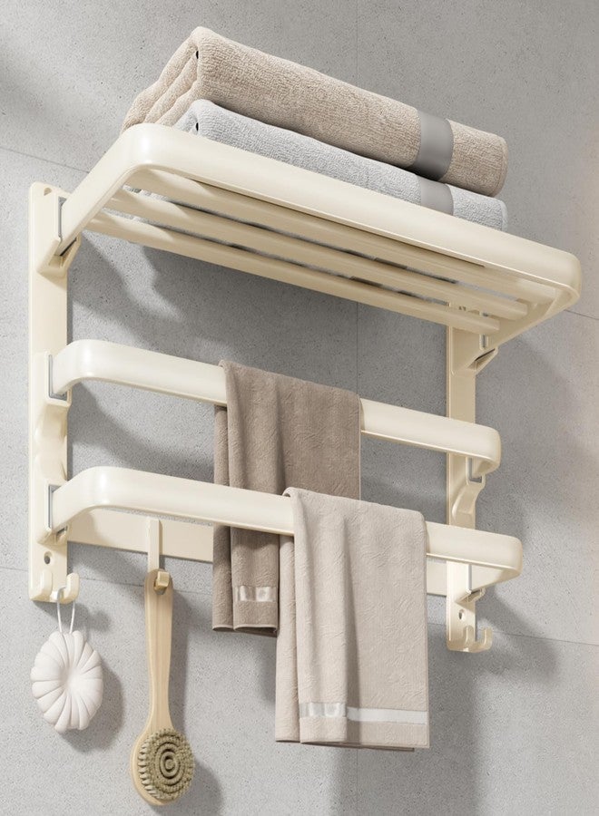 VOLDRA Towel Racks for Bathroom, 24-Inch Towel Shelf with 2 Towel Bar Foldable Towel Holder with 7 Hooks Towel Storage Organizer for Bathroom & Lavatory Wall Mounted(Milky White) - Image 1