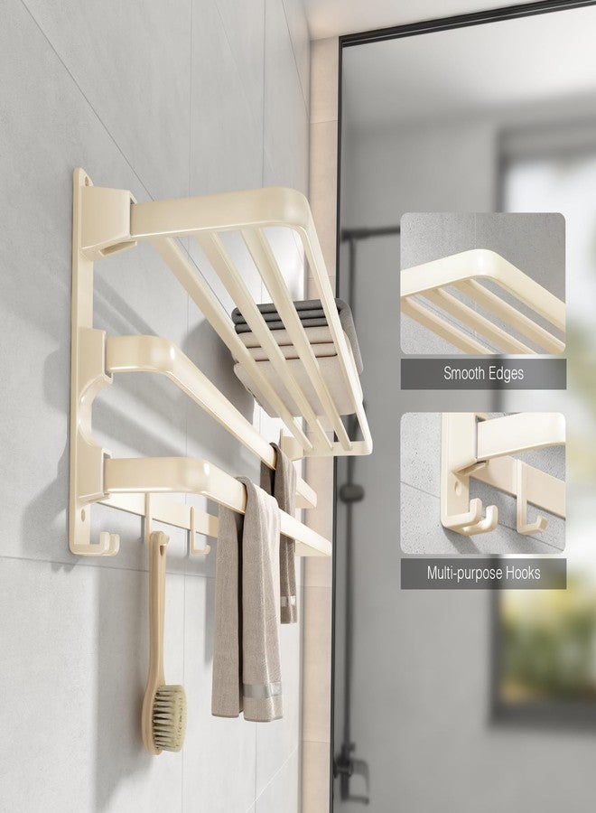 VOLDRA Towel Racks for Bathroom, 24-Inch Towel Shelf with 2 Towel Bar Foldable Towel Holder with 7 Hooks Towel Storage Organizer for Bathroom & Lavatory Wall Mounted(Milky White) - Image 3