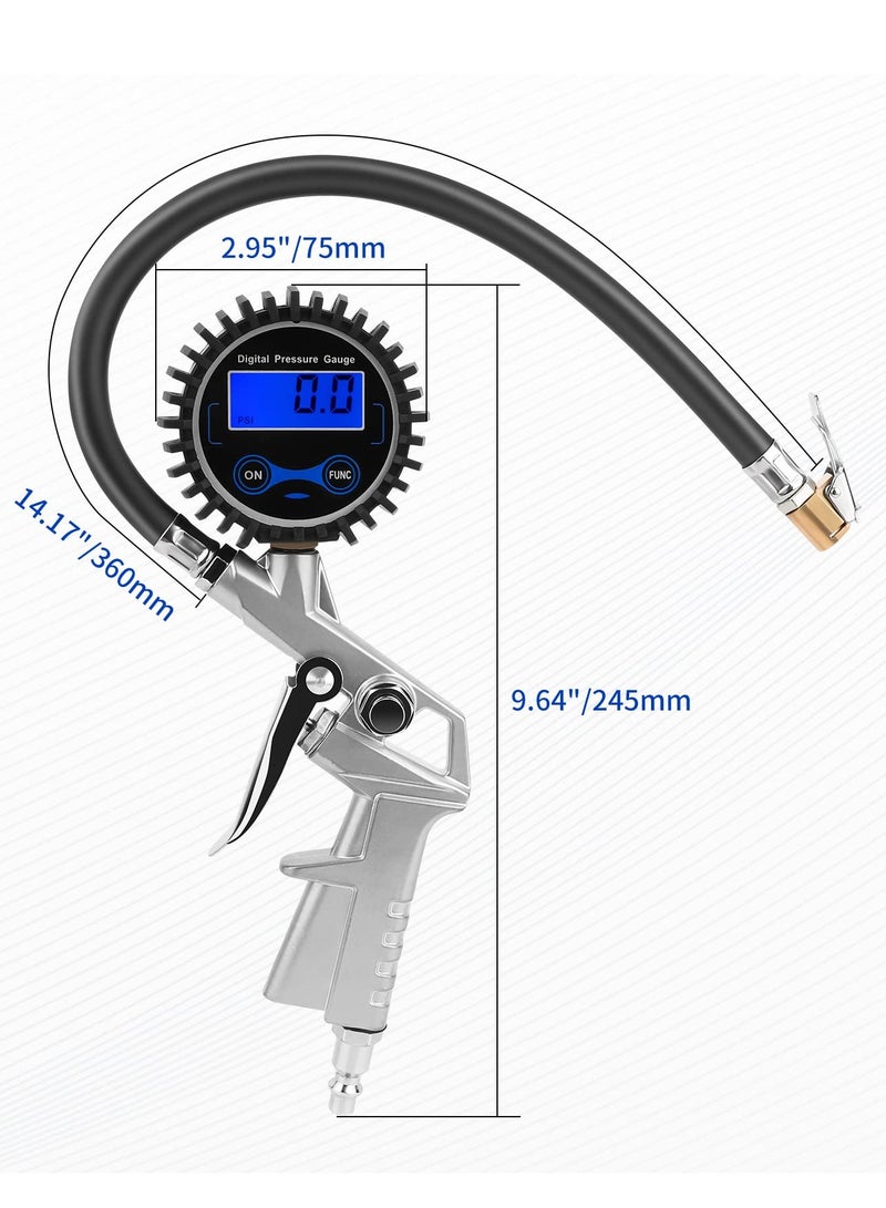 مقياس ضغط الإطارات الرقمي مع مضخة هواء، من 0 إلى 150 PSI، رأس هواء دقيق، دقة عرض 0.1، متوافق مع ضاغط الهواء لملء الإطارات - Image 3