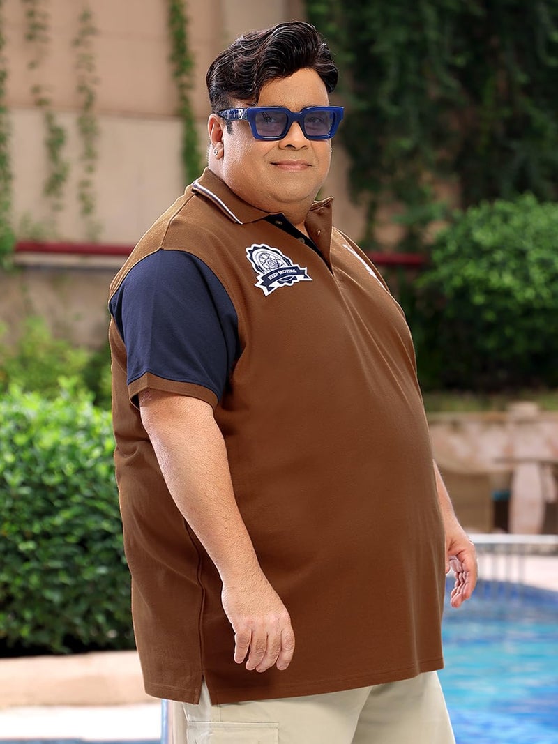 Bigbanana تي شيرت بولو ملون للرجال بحجم كبير (ثروتل، بني، 5XL) - Image 3