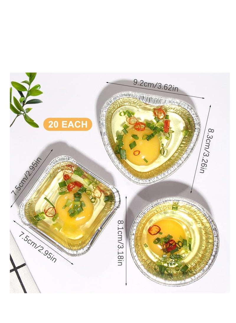 Foil Trays, Foil Containers, Mini Disposable Tins Trays Without Lids for Cakes, Bread and Muffins in Aluminium Foil Trays, Heart Shape, Square, Round, Portable Food Containers (60 Pack) - Image 3