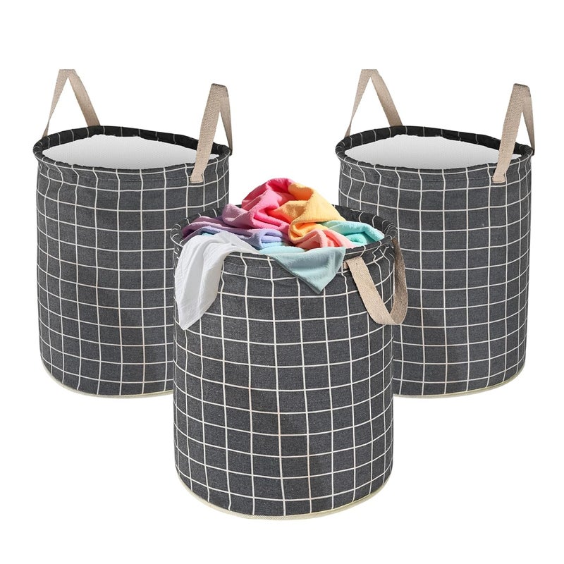 Kuber Industries Kuber Industries Pack of 3 Foldable Dirty Clothes 45L Laundry Basket With Handles Baby Unwashed Dress BinStorage Box Checkered Dark Grey - Image 1