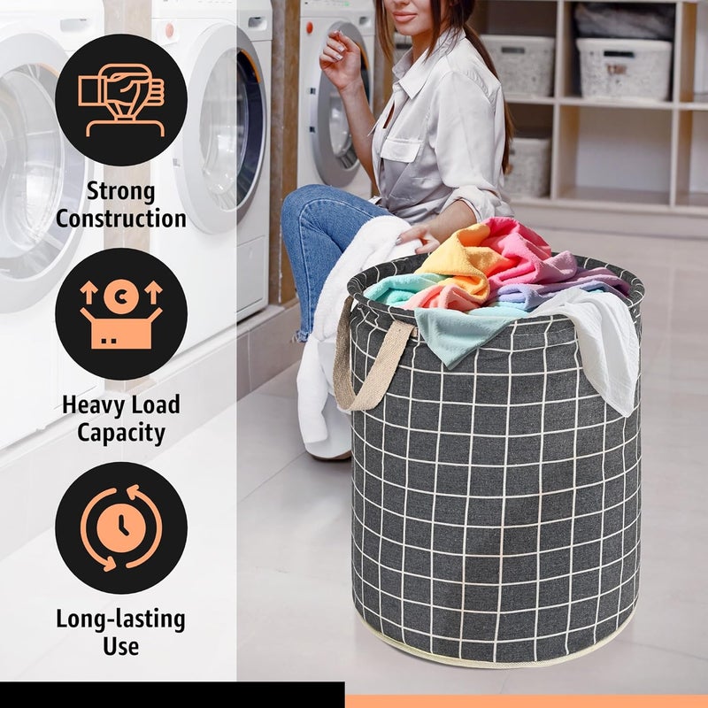 Kuber Industries Kuber Industries Pack of 3 Foldable Dirty Clothes 45L Laundry Basket With Handles Baby Unwashed Dress BinStorage Box Checkered Dark Grey - Image 4