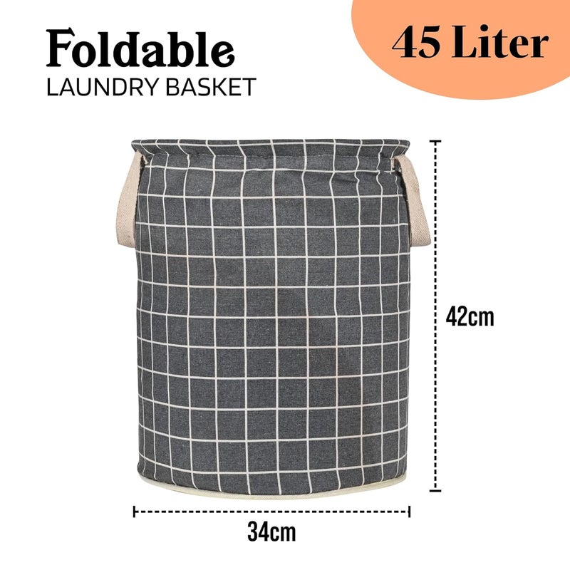 Kuber Industries Kuber Industries Pack of 3 Foldable Dirty Clothes 45L Laundry Basket With Handles Baby Unwashed Dress BinStorage Box Checkered Dark Grey - Image 3