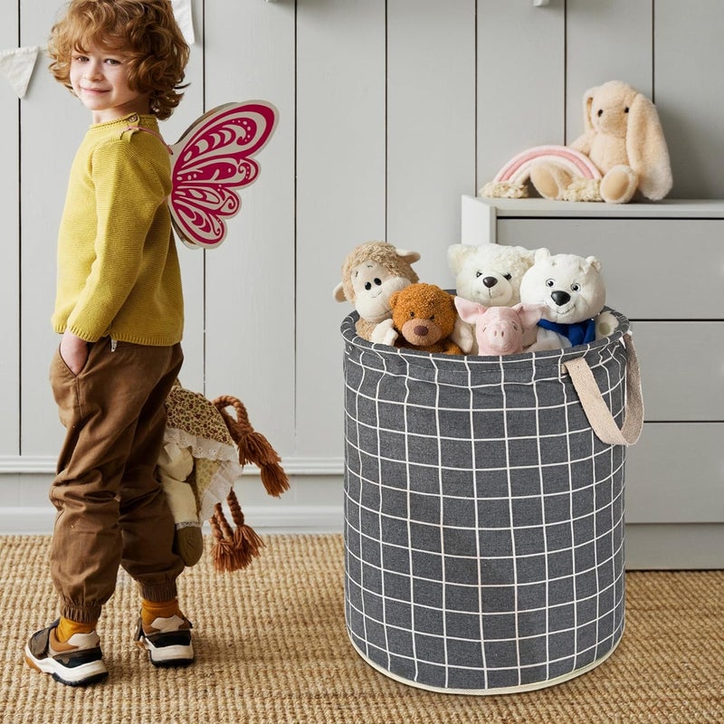 Kuber Industries Kuber Industries Pack of 3 Foldable Dirty Clothes 45L Laundry Basket With Handles Baby Unwashed Dress BinStorage Box Checkered Dark Grey - Image 2