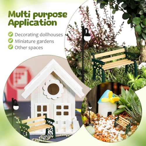 JOINPAYA Miniature Street Bench Set Dollhouse Miniature Park Bench with Curved Street Lamp Decor Mini Furniture Accessories for Micro Scene Dollhouse Decor - Image 5