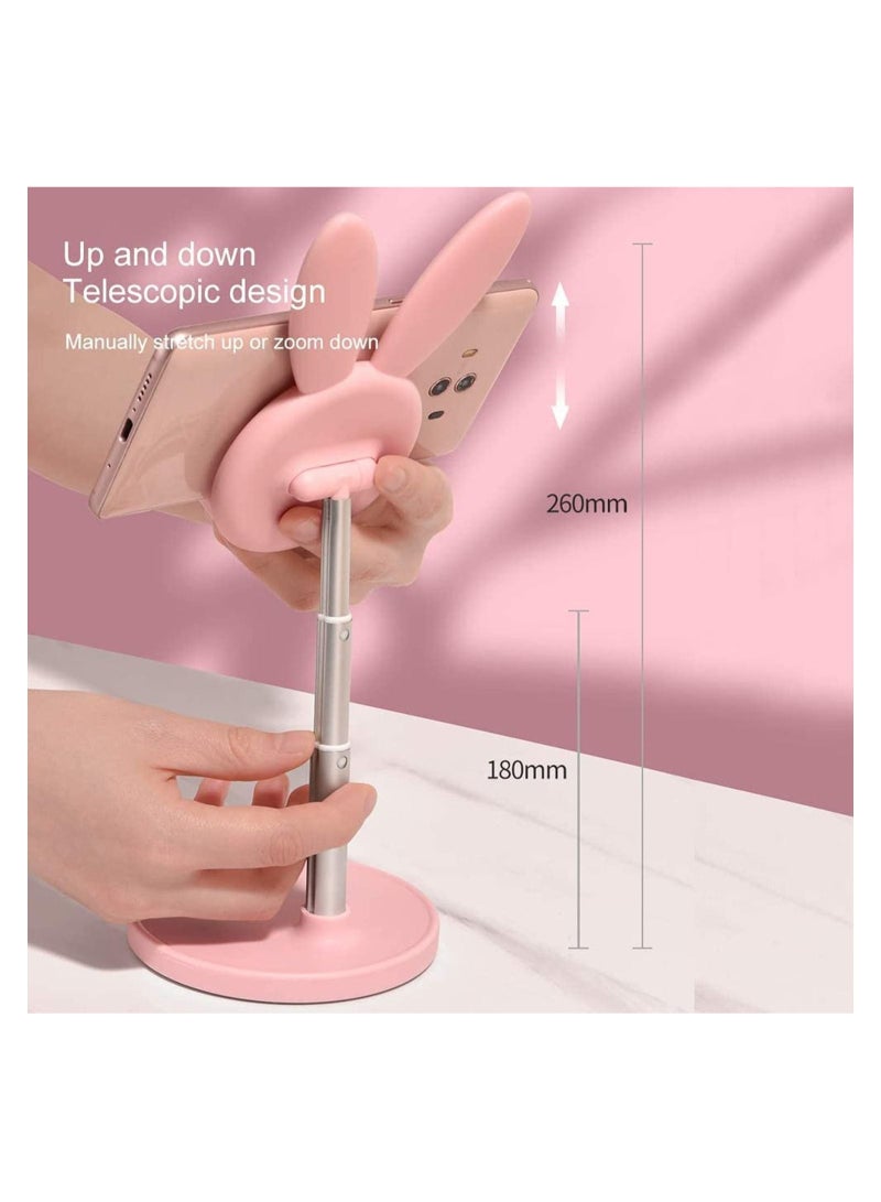 Captaintech Cell Phone Stand, Cute Bunny Phone Stand, Angle Height Adjustable Cell Phone Stand for Desk, Cute Rabbit Phone Holder Stand for Desk, Compatible with All Mobile Phones (4-10in) (Pink) - Image 5